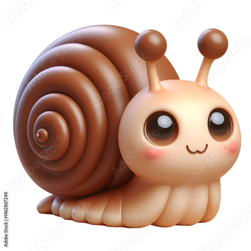 Cute 3D brown snail isolated on white background