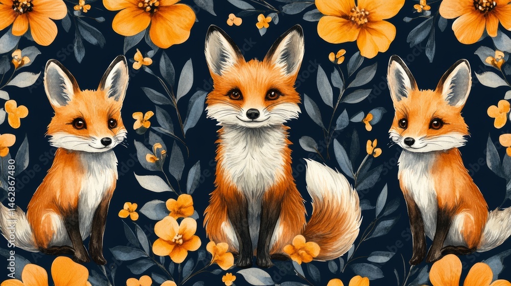 A pattern of pine branches, berries, and snowflakes is characteristic of winter forest animals A pattern of pine branches, berries, and snowflakes is characteristic of winter forest animals