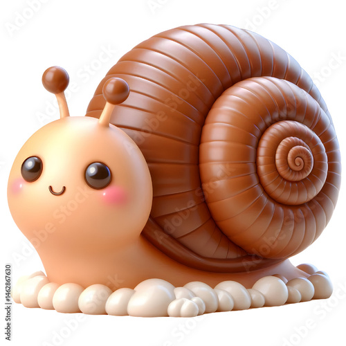 Cute 3D brown snail isolated on white background