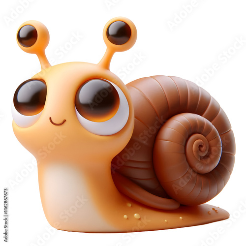 Cute 3D brown snail isolated on white background