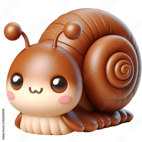 Cute 3D brown snail isolated on white background