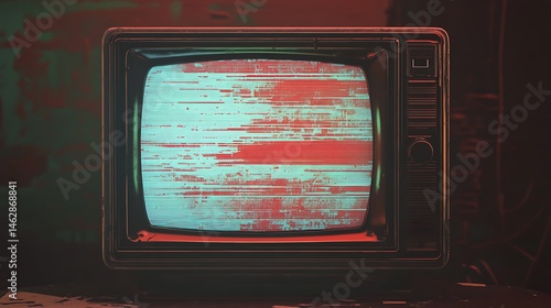Vintage television with static image
