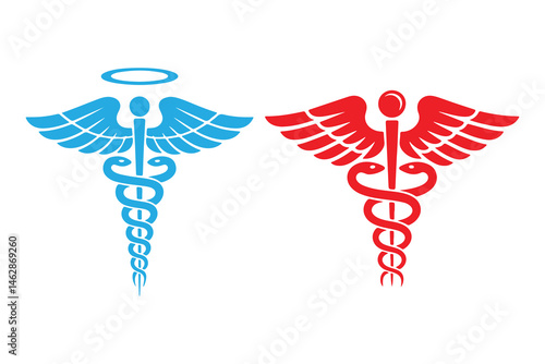 Two contrasting medical symbols, blue and red, perfect for health-related projects.