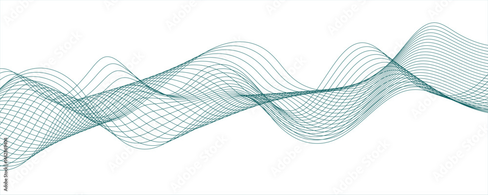 Minimalist abstract wave design consisting of smooth, flowing blue and gray lines on a white background. Wave lines pattern curved shape motion.. creative technology flowing smooth diagonal.