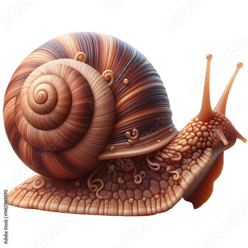 Cute 3D brown snail isolated on white background