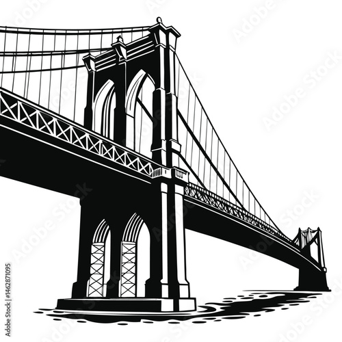 Silhouette of a Brooklyn Bridge, New York City, black and white, white background, is one of the most famous bridges in the United States. vector illustration