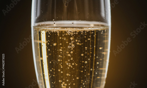 Macro Shot of Wine Bubbles in Champagne Glass

