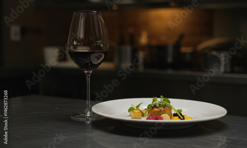 Chef Plating Gourmet Meal with Wine Pairing

