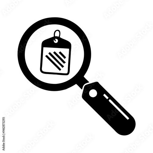 Magnifying Glass Inspecting a Product Price Tag for Detailed Information