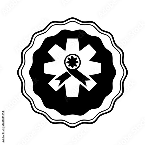 Graphic representation of a medical star with a flower and ribbon symbol