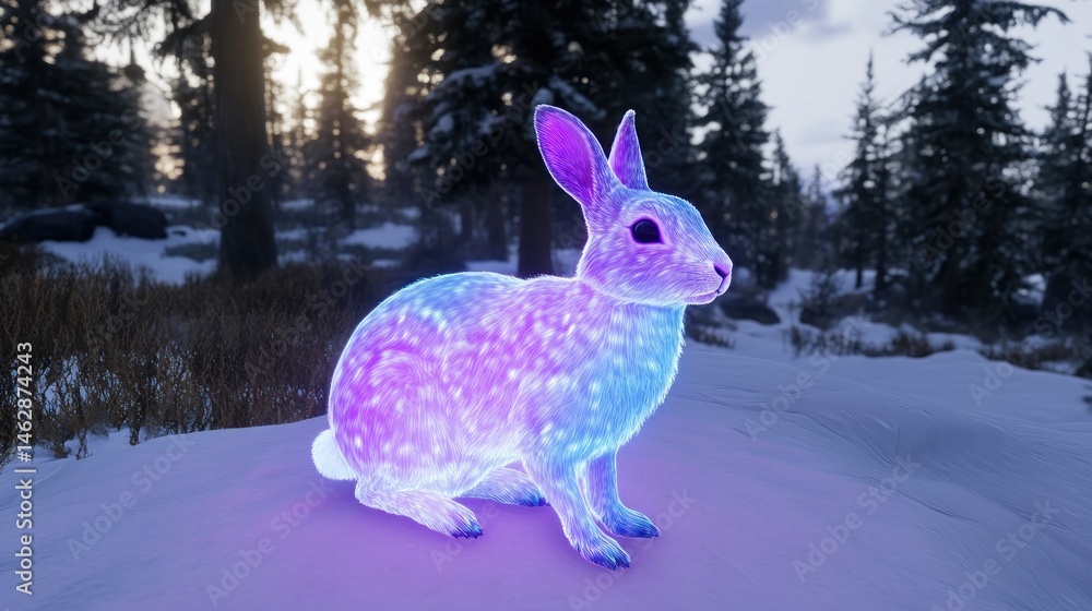 Obraz premium Glowing snowshoe hare winter forest