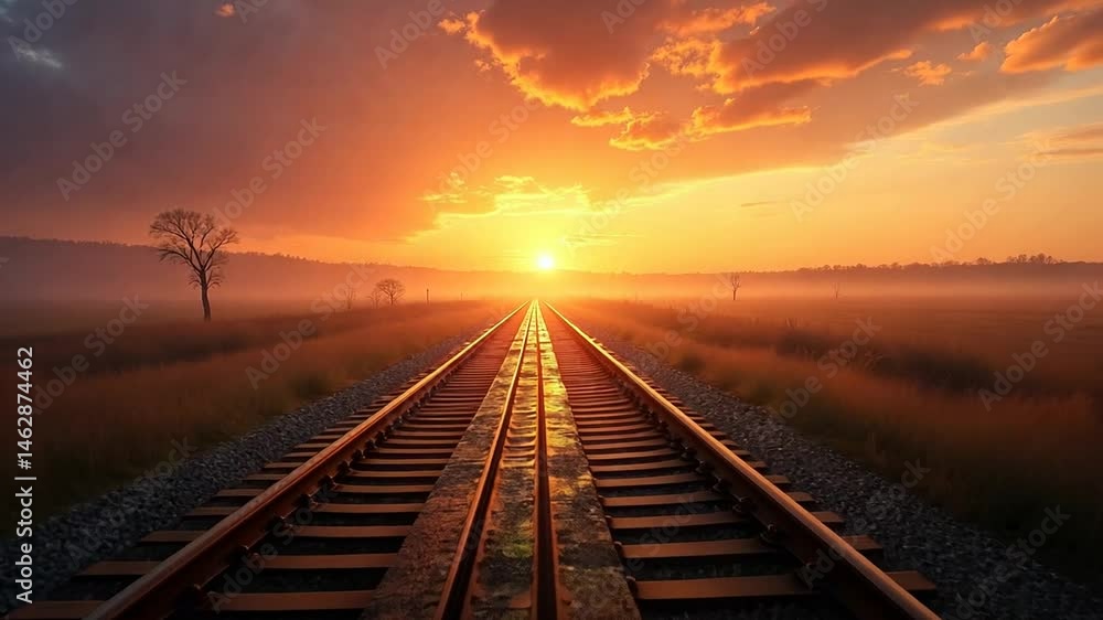Sunset Train Tracks with a Distant Train
Sunset Train Tracks with a Distant Train