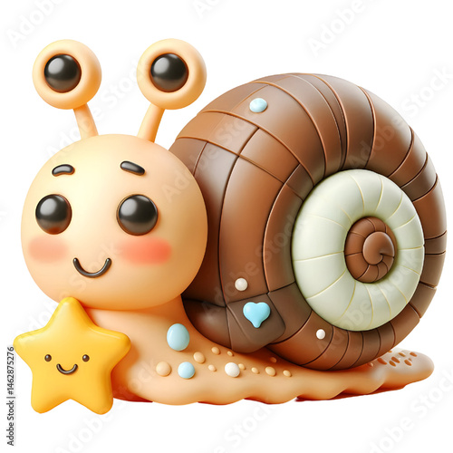 Cute 3D brown snail isolated on white background