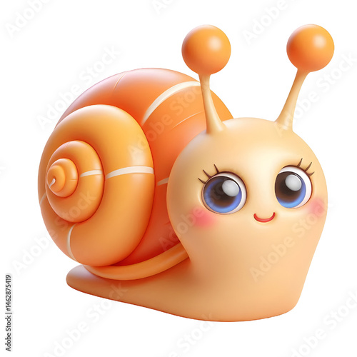 Cute 3D brown snail isolated on white background