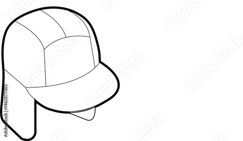 Flat Fashion Sketch of Trapper Hat with Ear Flaps – Vector Line Art