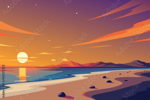 a serene sunset scene with warm golden hues 