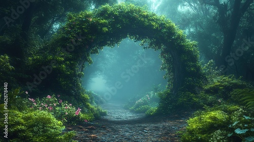 Enchanting forest pathway misty environment nature scene lush greenery serene viewpoint tranquility concept for seo