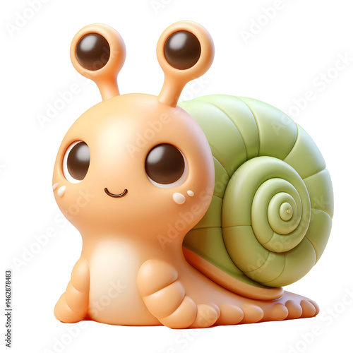 Cute 3D brown snail isolated on white background