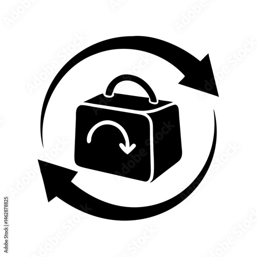A stylized representation of product rotation or internal process with arrows