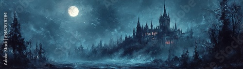 Wallpaper Mural Mysterious nighttime scene with castle enchanted forest digital art dark fantasy atmospheric viewpoint Torontodigital.ca