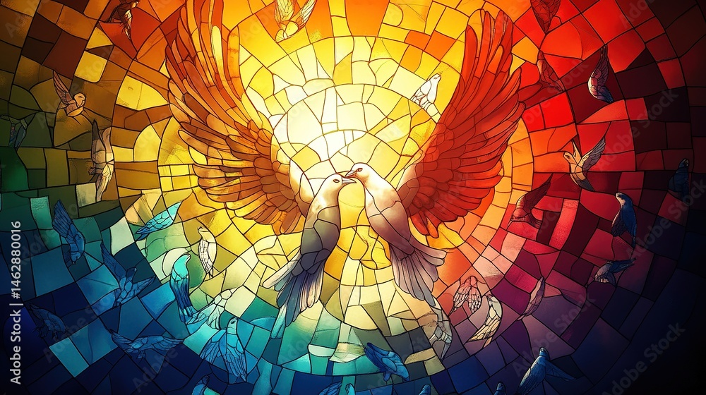 Obraz premium Symbolic unity of love and freedom artistic mosaic colorful background spiritual concept