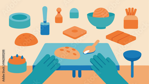 Interactive Clay Molds A table full of soft clay molds in various shapes and sizes. Hands pressing into the clay creating their own impressions with tered tools nearby.