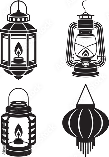 Lanterns silhouette set vector illustration isolated On Transparent Background
