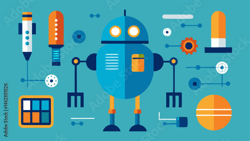 Nanobot Design A blueprintstyle illustration showcasing the components of a nanobot such as sensors propulsion systems and repair tools.
