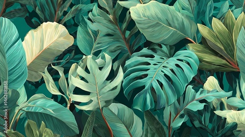 Wallpaper Mural Lush botanical foliage in green and teal hues Torontodigital.ca