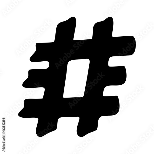 Bold Hand Drawn Hashtag Symbol in Black Ink on White Background