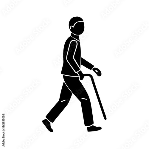 Elderly man using a walking stick for support while walking gracefully