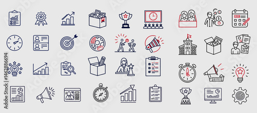 Human resources icons, such as recruitment, hr management, collaboration, teamwork and more. Vector illustration. Easily changes to any color.
