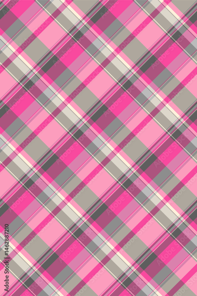 Crease texture seamless textile, 1970s pattern background check. Asymmetric fabric plaid tartan vector in pink and pastel colors. Crease texture seamless textile, 1970s pattern background check. Asymmetric fabric plaid tartan vector in pink and pastel colors.