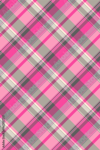 Crease texture seamless textile, 1970s pattern background check. Asymmetric fabric plaid tartan vector in pink and pastel colors.