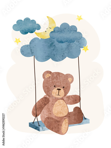 Cute teddy bear on swing wi...