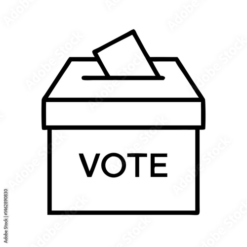 outline icon of ballot box with vote inserted, symbol of election participation, democratic process and civic engagement in politics, black on white