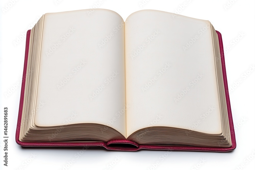 Open book with blank pages, crimson cover Open book with blank pages, crimson cover