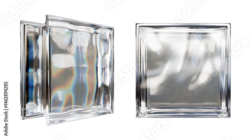 Transparent glass block for interior design. Aesthetic and modern shape of textured. Capturing abstract patterns and light distortion. Building assortment for home, bathroom and office.