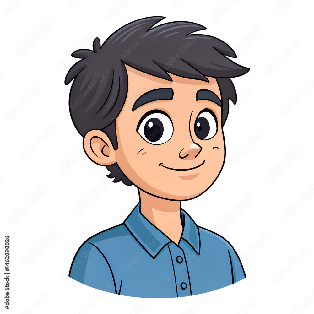 Cartoon Portrait of a Smiling Young Man with Dark Hair on Transparent Background Cartoon Portrait of a Smiling Young Man with Dark Hair on Transparent Background