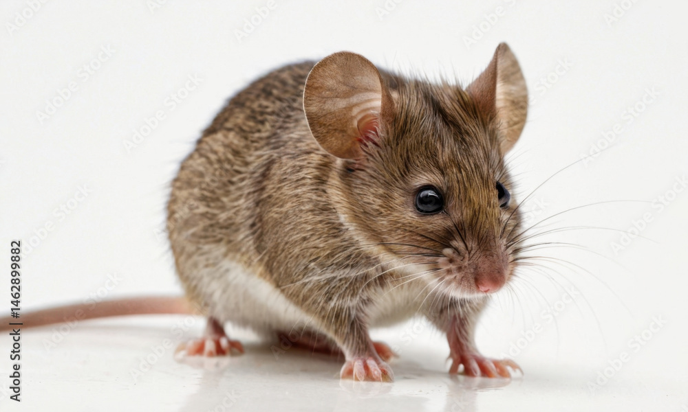 A small mouse standing on a white surface A small mouse standing on a white surface