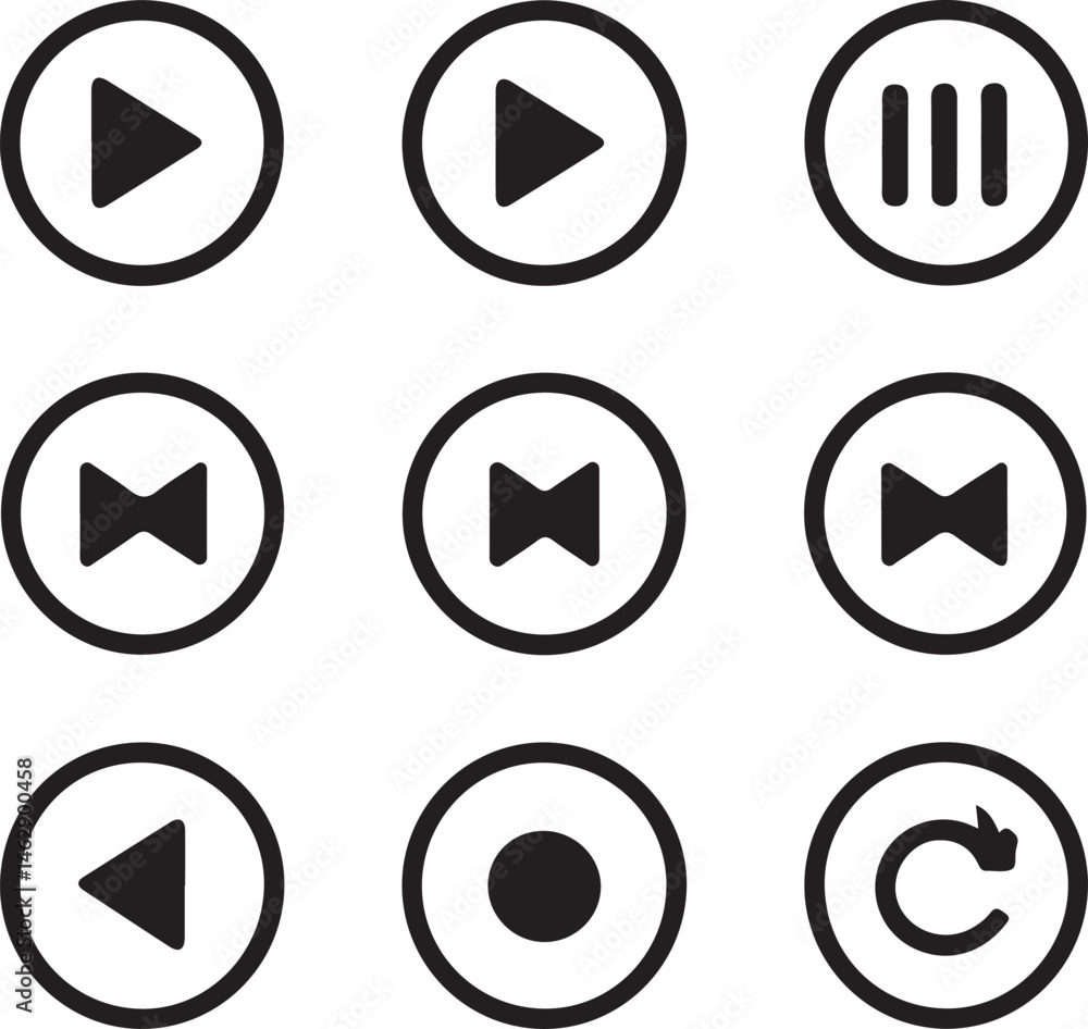 Player Icon Set — Vector Collection of Media, Music, and Game Player Symbols
Player Icon Set — Vector Collection of Media, Music, and Game Player Symbols