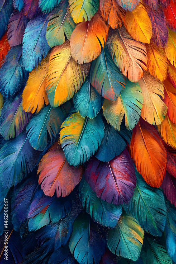 Obraz premium Dazzling Parrot Feathers Display: Exploring the Spectacular Spectrum of Tropical Avian Hues