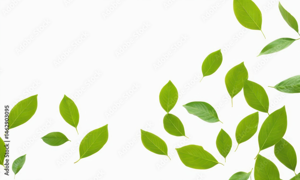 A close-up shot of a group of green leaves on a plain white background A close-up shot of a group of green leaves on a plain white background