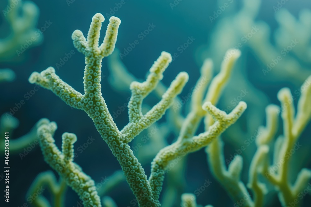 Fototapeta premium A close-up of vibrant, branching coral polyps thriving in a clear ocean.