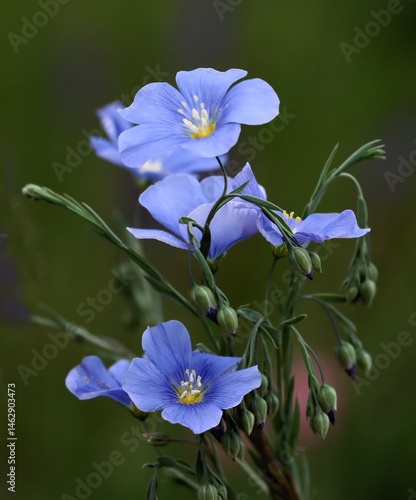  blue flowers of  Linum Perenne close up