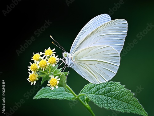 White butterfly on yellow flowers