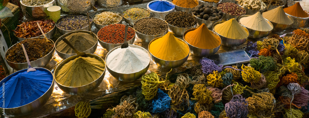 Colorful spices at the bazaar in the old city in Egypt