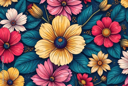 Wallpaper Mural Bold line art floral pattern, ideal for modern flyer backgrounds , geometric flyer, flyer background Torontodigital.ca