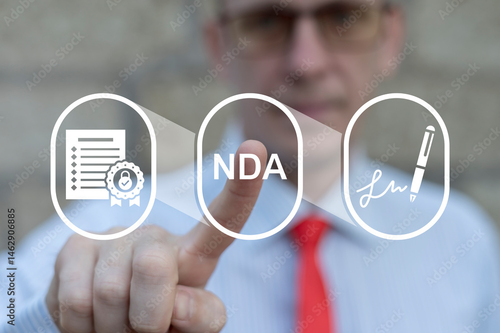 NDA Non disclosure agreement contract concept. Legal acknowledge signing of confidential NDA document.