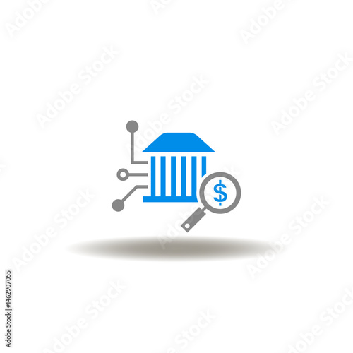 Obraz na płótnie Vector illustration of bank with electronic circuit and magnifying glass with dollar currency. Symbol of debt collection. w salonie